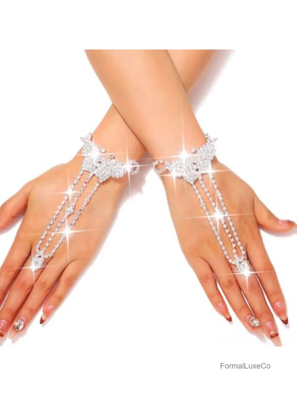 Rhinestone Fingerless Gloves Butterfly Glitter Gloves Crystal Wedding Hand